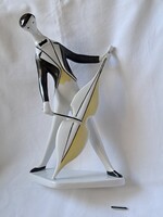 Ritka festésű Zsolnay art deco csellós porcelán figura, Török János terve