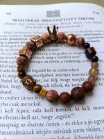 BUdDha BiRoDaLma - egyedi ásvány karkötő – Jáspis, Bikaszem, Tigrisszem, Hematit (Korona és Buddha)