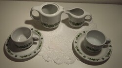 Alföldi porcelán zöld magyaros mintás kávékiöntő, kávés csésze alátét kistányérral, tejszín kiöntőve