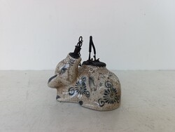 Antik Ázsia úti írószer kínai tintatartó tehén porcelán réz szerelékkel toll tartó 19. század 580