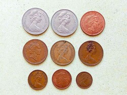 Anglia 9 db Különböző Érme 1/2 1 Penny 2 10 Pence 1968-2004