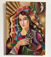 Boldogság bőség / Seres Sándor olaj festménye art deco style /
