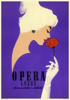 Szilas Győző Opera luxus kozmetikai cikkek retro reklám plakát reprint nyomat nő vörös rózsa lila