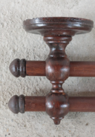 Classic Dark Brown Double Row Turned Wooden Curtain Rod 125 cm Long