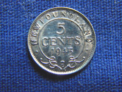 Új-Fundland 5 Cents 1943 0.925-ös ezüst 1,18 g