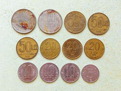 Románia 12 db Különböző Érme 5 10 20 50 100 Lej 1990-1994