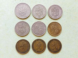 Csehszlovákia 9 db Különböző Érme 1 2 5 Korona 1962-1991