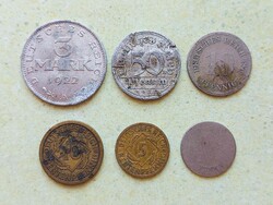 Németország 6 db Különböző Érme 5 10 50 Pfennig 3 Márka 1876-1924