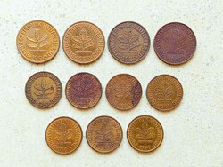 Németország NSZK 11 db Különböző Érme 5 10 Pfennig 1950-1994