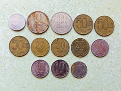 Románia 13 db Különböző Érme 5 10 20 50 100 1000 Lej Lei 1990-2001
