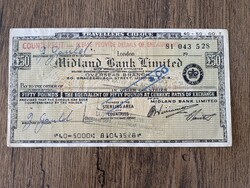 Nagy Britannia 50 Font utazási csekk 1971 VF