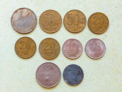 Románia 10 db Különböző Érme 5 10 20 50 100 Lej Lei 1942-1994