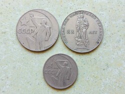 Szovjetunió Oroszország 3 db Különböző Emlék Érme 50 Kopek 1 Rubel 1965 1967