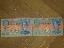 20 KORONA KRONEN 1913  OSZTRÁK - MAGYAR MONARCHIA 1 DB !!!