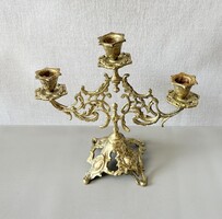Barokk stílusú, nehéz sárgaréz kandeláber / 3 karú gyertyatartó (23 cm, 834 g)