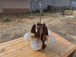 Szarvasi vas-fémipari szövetkezet 5 ágú fa csillár 45 cm széles, 64 cm magas, 14x13 cm búra