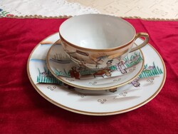 Karatékák figyelmébe is! Japán gésás reggeliző szett  litofán tojáshéj porcelán cca.1940.