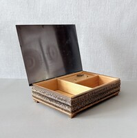 Zsűrizett Iparművészeti réz/bronz zenélő doboz Lador szerkezet (18x13x4,5 cm 938 g)