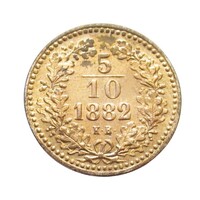 Magyarország,5/10 krajcár 1882 KB - ARTEX rozettás aUNC+ réz