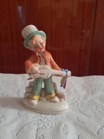 Cilinderes gitározó zenész fiucska Sitzendorf porcelán figura