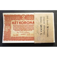 Magyarország,2 korona 1920 - 100 darabos banki köteg aUNC+