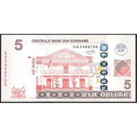 Suriname,5 dollars 2010 UNC