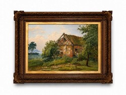 J. Renshuis holland akvarell festmény, vidéki táj, 1900-as évek eleje