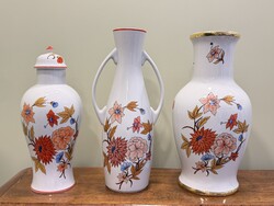 3db nagy Hollóházi őszi virág mintás kézzel festett porcelán váza egyben eladó - 201-30