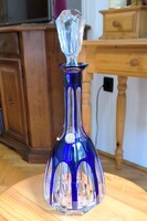 Gyönyörű, nehéz, 24%-os ólomkristály whisky- vagy konyakkaraffa kobaltkék színben, 30 cm-es, jó álla
