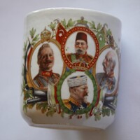 I. világháborús porcelán emlék bögre, Ferenc József, II. Vilmos, V. Mehmed,  I. Ferdinánd