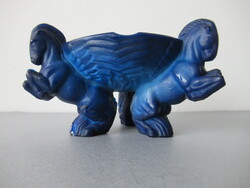 Hollóházi Art Deco Pegasus Ashtray (1930s), Schlevogt, Blue Malachite