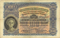 100 frank francs franken 1924 Svájc Ritka