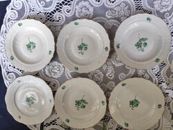 Eladó gyönyörű régi porcelán Herendi zöld virág mintás süteményes tányérok 6 db!