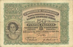 50 frank francs franken 1924 Svájc Ritka