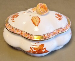 HERENDI APPONYI MINTÁS PORCELÁN BONBONIER RÓZSAFOGÓVAL /HIBÁTLAN/