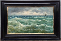 95x63cm !! Oszkár Mendlik (1871 - 1963) Sailing Boat on the Sea painting with Original Guarantee!