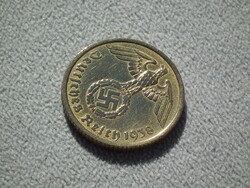 Németország, horogkeresztes birodalmi 10 Pfennig (Reichspfennig), 1938 F