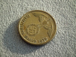 Németország, horogkeresztes birodalmi 10 Pfennig (Reichspfennig), 1938 F