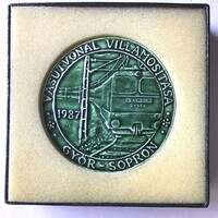 GySEV emlék plakett 1987 – vasúttörténeti emlék,Győr-Sopron vasútvonal villamosításnak emlékére.