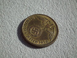 Németország, horogkeresztes birodalmi 10 Pfennig (Reichspfennig), 1938 B