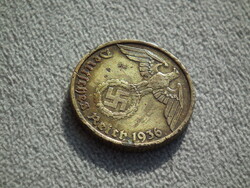 Németország, horogkeresztes birodalmi 10 Pfennig (Reichspfennig), 1936 E, RITKA