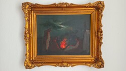 Vasvári Wertheimer Sándor Fire Scene 40x50 Oil on Fiberboard