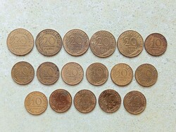 Franciaország 17 db Különböző Érme 10 20 Centimes 1963-1997