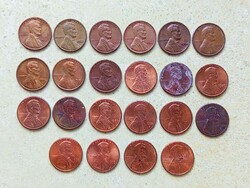 USA 22 db Különböző Érme 1 Cent 1961-2004
