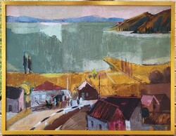 Vásárhelyi Kovács Tibor (1924 - 1999) Balaton Vízpart c Képcsarnokos festménye EREDETI GARANCIÁVAL !