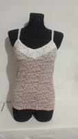 F&F apró virágos, csipkés pamut trikó / camisole top – S / M (címke szerint 40-es, de kisebb)