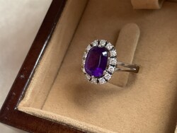 Amethyst 0.44ct with Diamonds Margherita Gold Ring. Certificate included