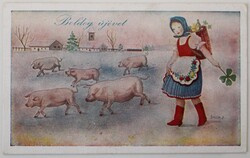 Képeslap, Üdvözlő kártya, BÚÉK 1942, Bacsa János rajza, grafika (P4)