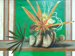 Korga György (1935-2002): Ikebana, 60 x 80 cm, A művész Ikonikus alkotása!