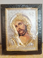 Jézus Krisztus Ortodox ikon fatáblán , jelzett darab  19 x 23,5 cm  Új zsugorfóliázott darab